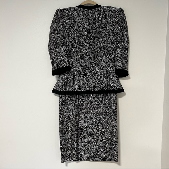 Vintage 80s Black White Animal Print Bow MIDI Dress Size Medium - Picture 9 of 9